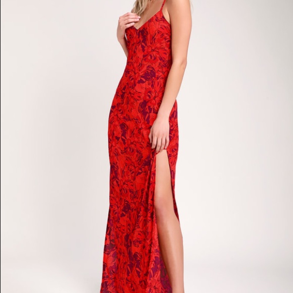 NWT red floral lace up maxi dress